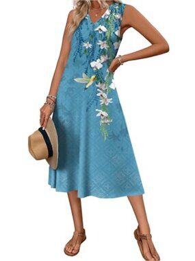 Sleeveless V-Neck Midi Tank Dress with Pockets